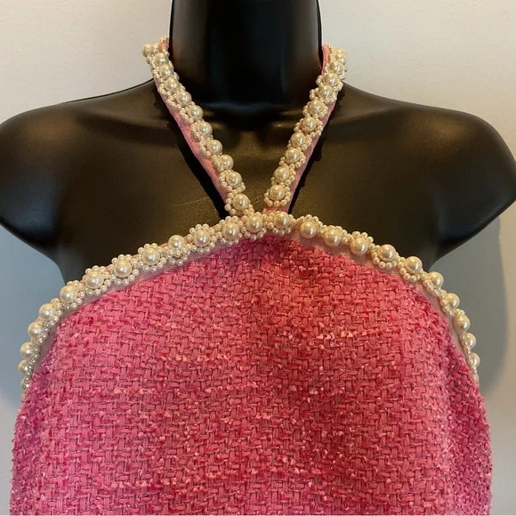 Hyacinth House by Tuckernuck Pink Pearl Halter Mini Dress - Picture 3 of 7